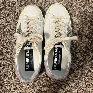 Super-star Golden Gooses Purple and Lime Green With Glitter Star